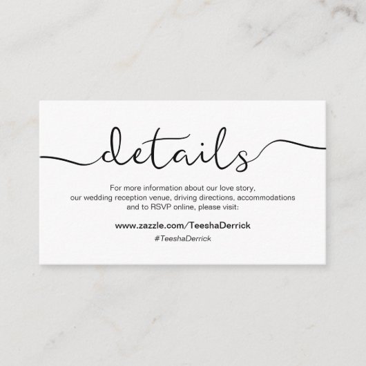 Moderner rustikaler Schriftart, Hochzeitsdetails, Begleitkarte (Vorderseite)