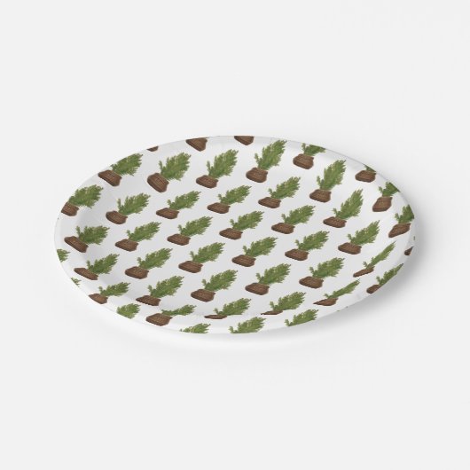 Moderner Rustikaler Weihnachtsbaum Pappteller (Schrägansicht)