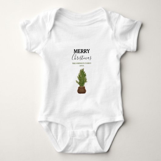 Moderner Rustikaler Weihnachtsbaum Urlaub Baby Strampler (Vorderseite)