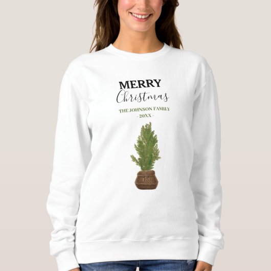 Moderner Rustikaler Weihnachtsbaum Urlaub Sweatshirt (Vorderseite)