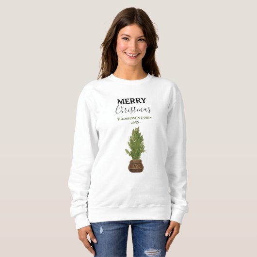 Moderner Rustikaler Weihnachtsbaum Urlaub Sweatshirt (Vorne ganz)