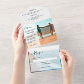 Moderner rustikaler Zielstrand Hochzeit 3 Foto All In One Einladung (Abreißen)