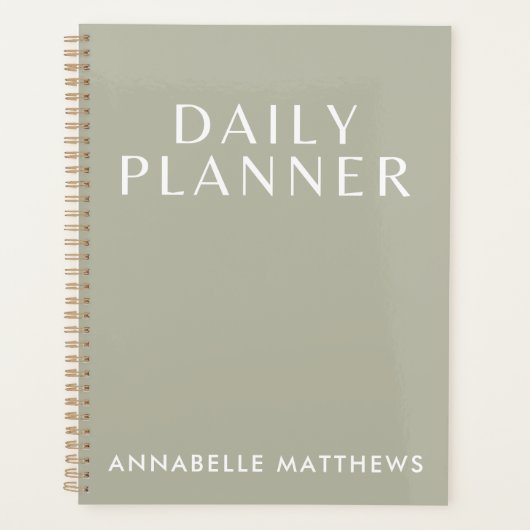 Moderner Sage Green Daily Planer mit Monogramm (Vorderseite)