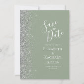 Moderner Sage Green Silver Glitzer Save the Date Ankündigung (Vorderseite)