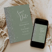 Moderner Sage Green Silver Glitzer Save the Date Ankündigung