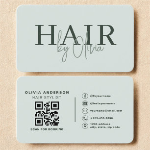 Moderner Salbeigrüner Friseur-QR-Code Visitenkarte