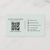 Moderner Salbeigrüner Friseur-QR-Code Visitenkarte (Rückseite)
