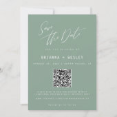 Moderner Salbeigrüner QR-Code-Foto-Save-the-Date Save The Date (Vorderseite)
