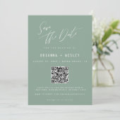 Moderner Salbeigrüner QR-Code-Foto-Save-the-Date Save The Date (Stehend Vorderseite)