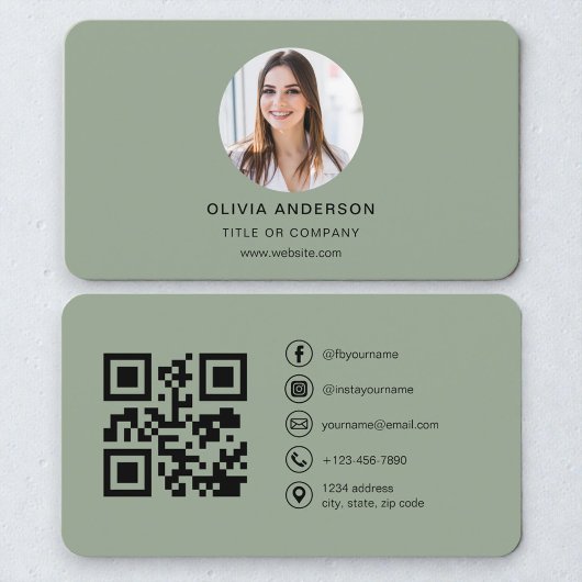 Moderner Salbeigrüner QR-Code für die persönliche Visitenkarte