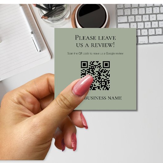 Moderner Salbeigrüner QR-Code Google-Bewertung  Quadratische Visitenkarte