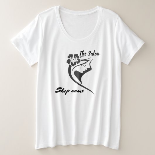 Moderner Salon Begrüßung Dunkelblauer Kundenname Große Größe T-Shirt (Design vorne)