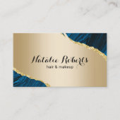 Moderner Salon der Gold Navy Agate Makeup Artist H Visitenkarte (Vorderseite)