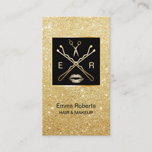Moderner Salon für Goldene Glitzer und Makeup Visitenkarte (Vorderseite)