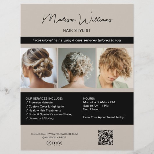 Moderner Salon Hair Stylist Services QR Flyer (Vorne)