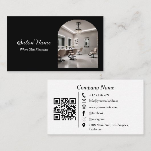 Moderner Salon-Spa-QR-Code Schwarz Weiß Visitenkarte (Vorne/Hinten)