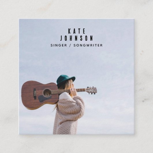 Moderner Sängermusiker Foto Social Media QR Code Quadratische Visitenkarte (Vorderseite)