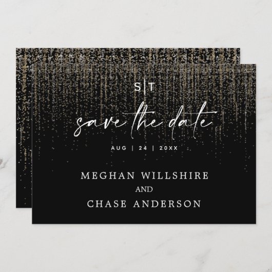 Moderner Save the Date Edgy Champagne Glitzer Einladung (Vorne/Hinten)