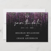 Moderner Save the Date Edgy Magenta Glitzer Einladung (Vorderseite)