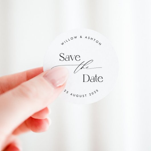 Moderner Save the Date Sticker mit Script-Schrifta
