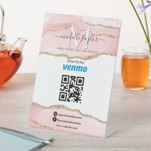 Moderner Scan zur Bezahlung von Venmo QR-Code Mono Sockelschild (In Situ)