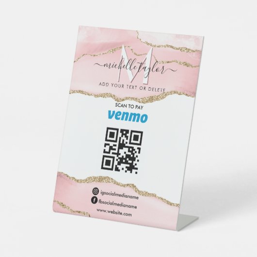 Moderner Scan zur Bezahlung von Venmo QR-Code Mono Sockelschild (Vorderseite)