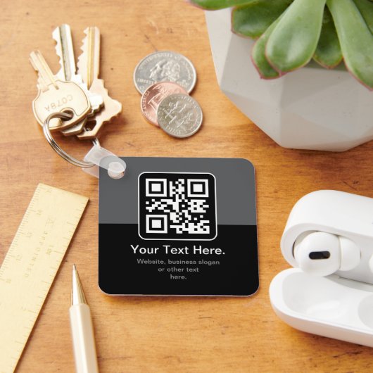 Moderner scannbarer QR-Code | Schwarz Grau & Weiß Schlüsselanhänger (Schreibtisch)