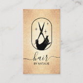 Moderner Schere & Hand Logo Friseur Salon Gold Visitenkarte (Vorderseite)