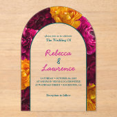 Moderner schick rosa, grüngelb-blühender Hochzeits Acryleinladungen (Vorderseite)