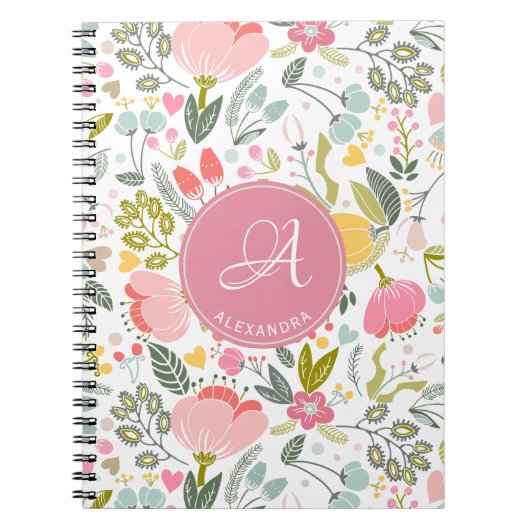 Moderner, schicker, blumenrosa mit Monogramm Name Notizblock (Vorderseite)