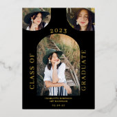 Moderner schicker Bohbogen schwarz 4 Foto Abschlus Folieneinladung (Vorderseite)