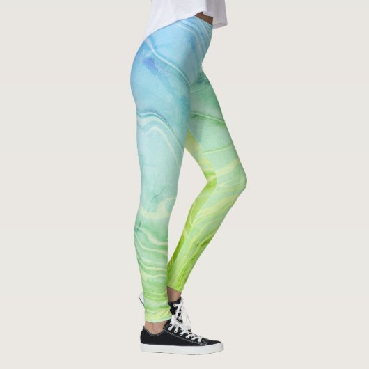 Moderner, schicker, grüner Marmor Leggings (Rechts)