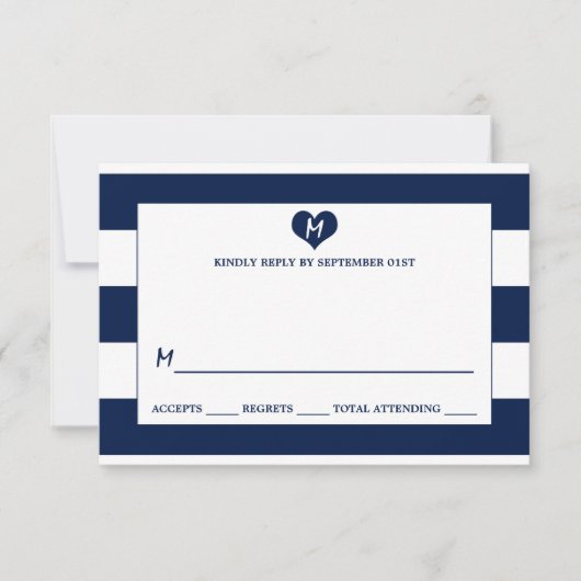 Moderner schicker Navy Blue & White Wedding RSVP Karte (Vorderseite)