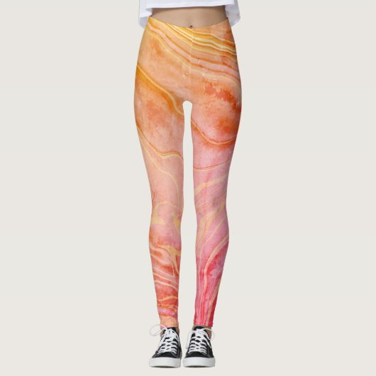 Moderner, schicker orangefarbener Marmor Leggings (Vorderseite)