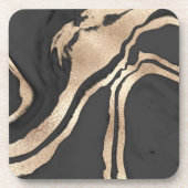 Moderner, schicker Schwarz-Gold lackierter Abstrak Getränkeuntersetzer (Vorderseite)