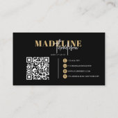 Moderner, schicker schwarzer Goldweiblicher QR-Cod Visitenkarte (Rückseite)