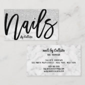 Moderner, schicker Silberner Glitzer Marmornagel T Visitenkarte (Vorne/Hinten)