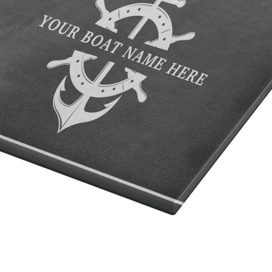 Moderner Schiffsname Radanker Nautikgrau Schneidebrett (Ecke)