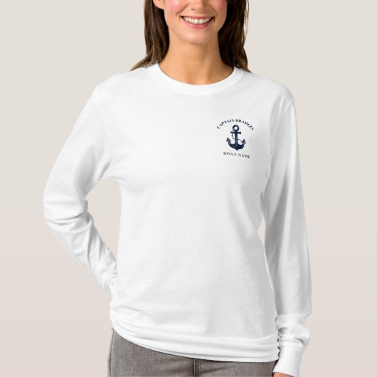 Moderner Schiffsname und Kapitänstext im maritimen T-Shirt (Vorderseite)