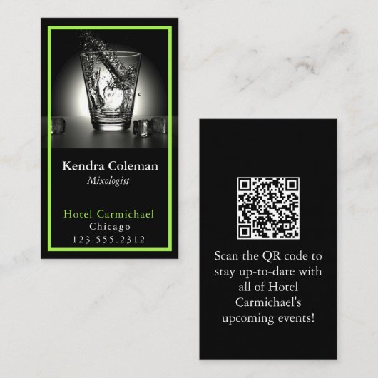 Moderner, schlanker Mixologe mit individuellem QR- Visitenkarte (Vorne/Hinten)