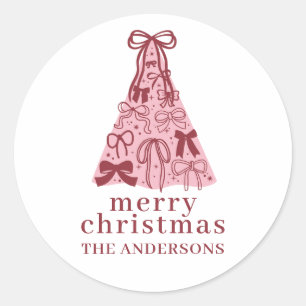 Moderner Schleifen-Rosa-Weihnachtsbaum Runder Aufkleber