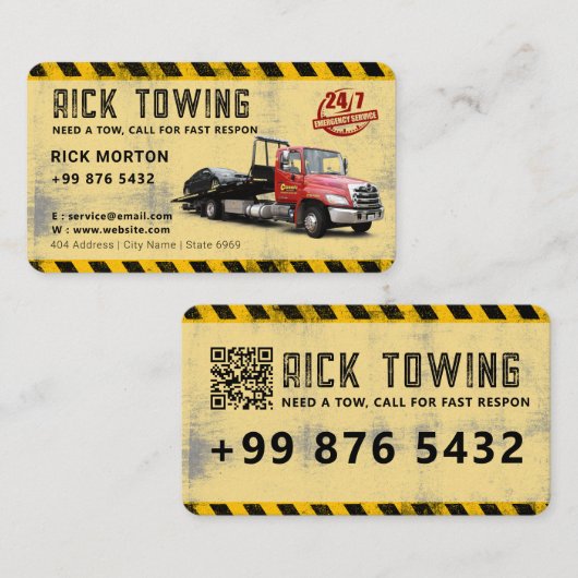 Moderner Schleppdienst | Gelb Visitenkarte (Vorne/Hinten)
