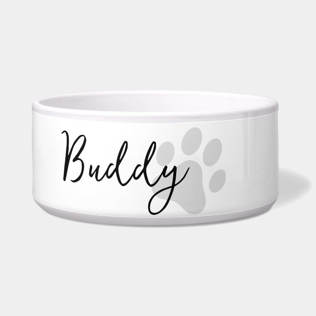 Moderner, schlichter Pfotendruck mit personalisier Napf (Links)