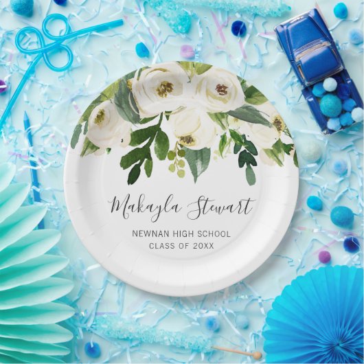 Moderner, schlichter weißer Blumen Eleganter Absch Pappteller (Party)