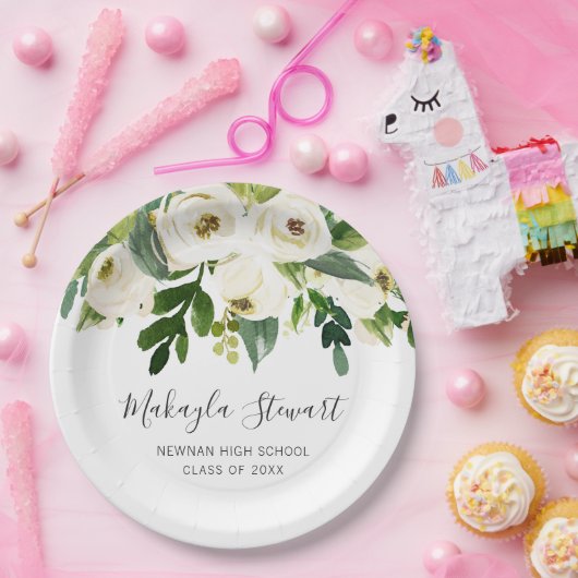 Moderner, schlichter weißer Blumen Eleganter Absch Pappteller (Party)