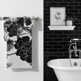 Moderner Schmetterling Floral Noir Badhandtuch Set