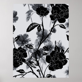 Moderner Schmetterling Floral Noir Poster