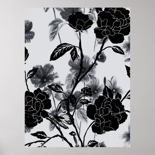 Moderner Schmetterling Floral Noir Poster (Vorne)