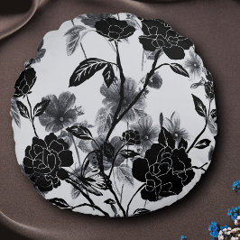 Moderner Schmetterling Floral Noir Rundes Kissen