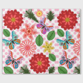 Moderner Schmetterling im Frühlingsgarten Blumen  Geschenkpapier (Flach)